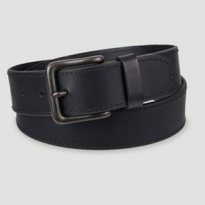 2 Men's 38mm Beveled Edge Black Leather Belts 2XL